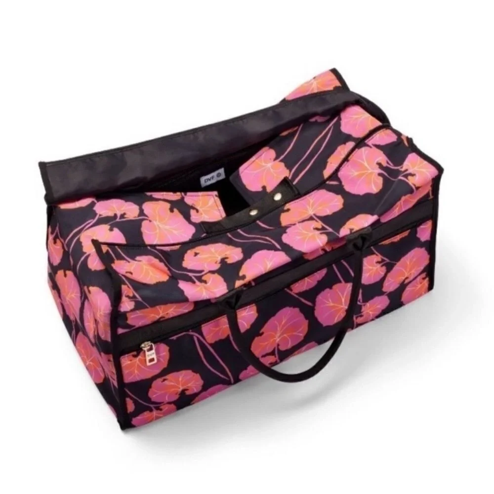 DVF for Target Pink Geranium‎ Leaf Pattern Overnight Weekender Travel Bag NWT